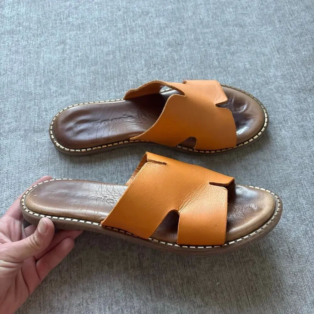 Genuine Leather Orange Sandals - Picture 1 of 5